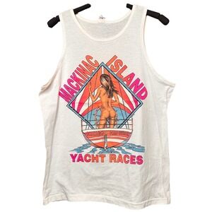 Vintage Sherry Mackinac Island Yacht Races Tank Top White Mens Large USA Made